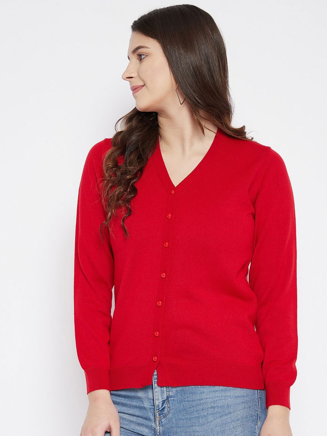 

Zigo Women V-Neck Woollen Cardigan, Red