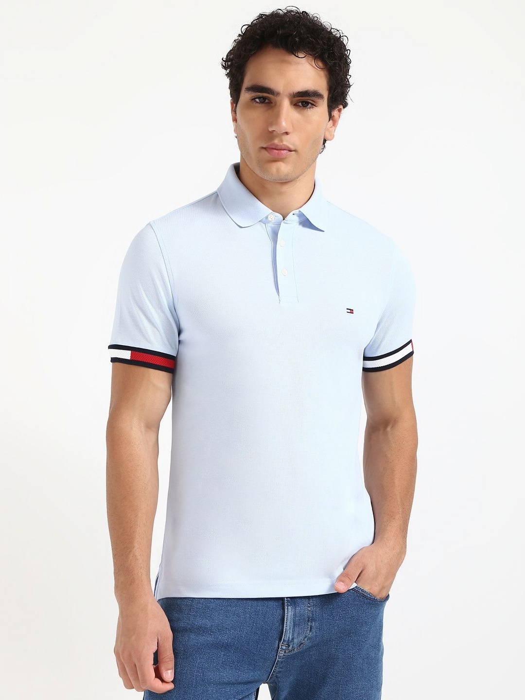 

Tommy Hilfiger Men Solid Polo Collar Cotton T-shirt, Blue