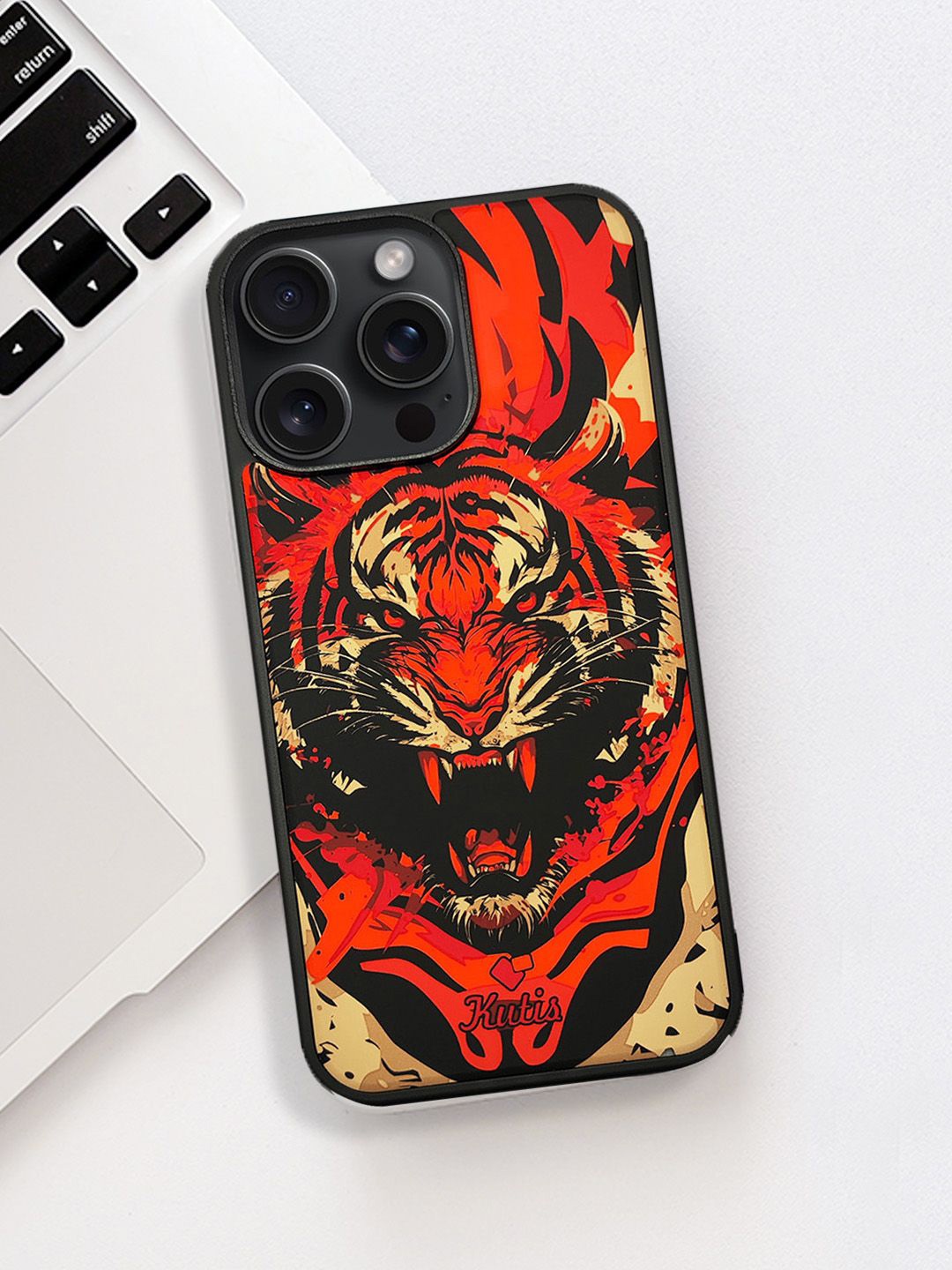 

TREEMODA Abstract Printed iPhone 15 Pro Back Case Mobile Accessories, Red