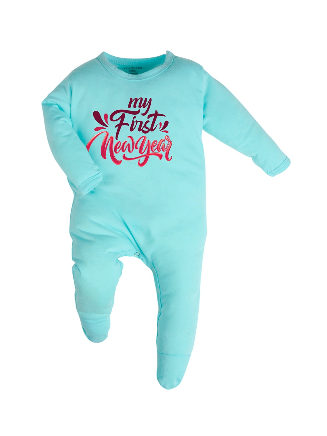 

FFLIRTYGO Infants Printed Pure Cotton Sleepsuit, Turquoise blue