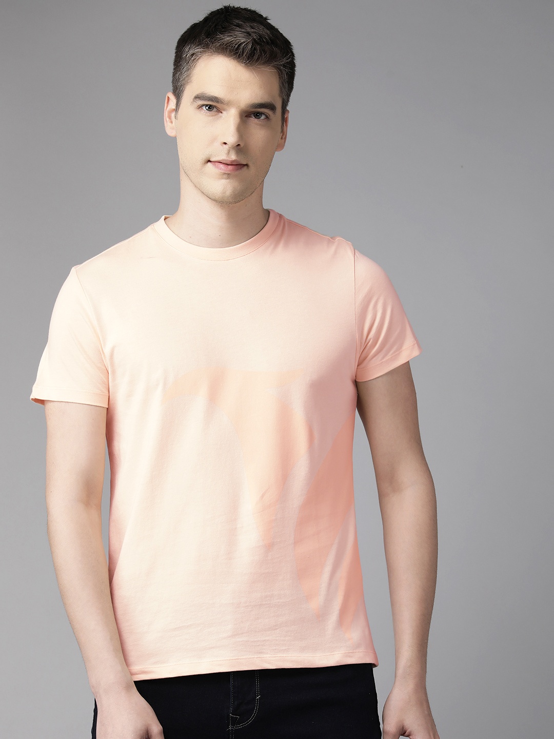 

Blackberrys Printed Pure Cotton Slim Fit T-shirt, Peach