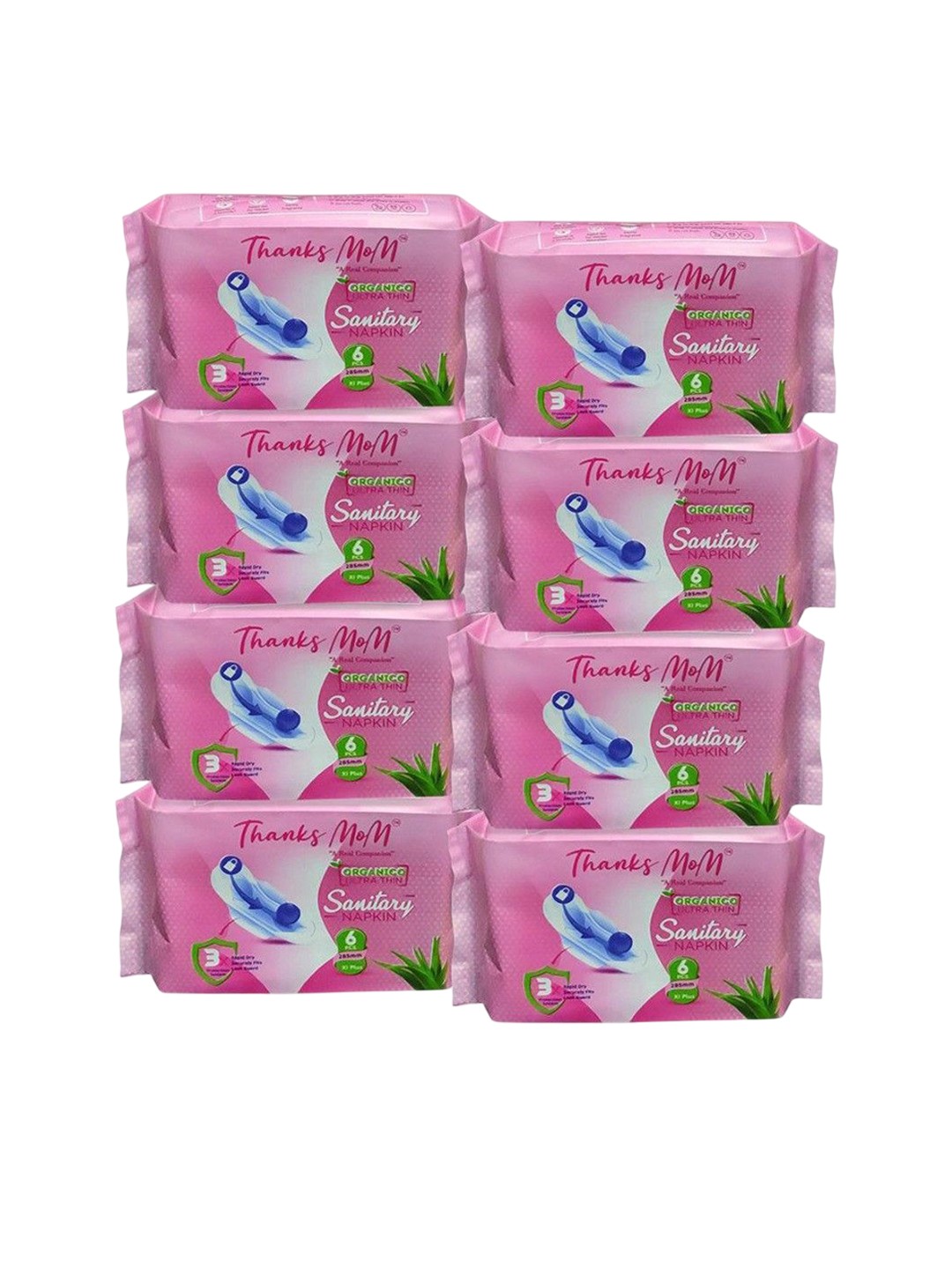 

THANKS MOM Organico Ultra Thin Set Of 8 Sanitary Pads With Razor - 6 Pads Each, White