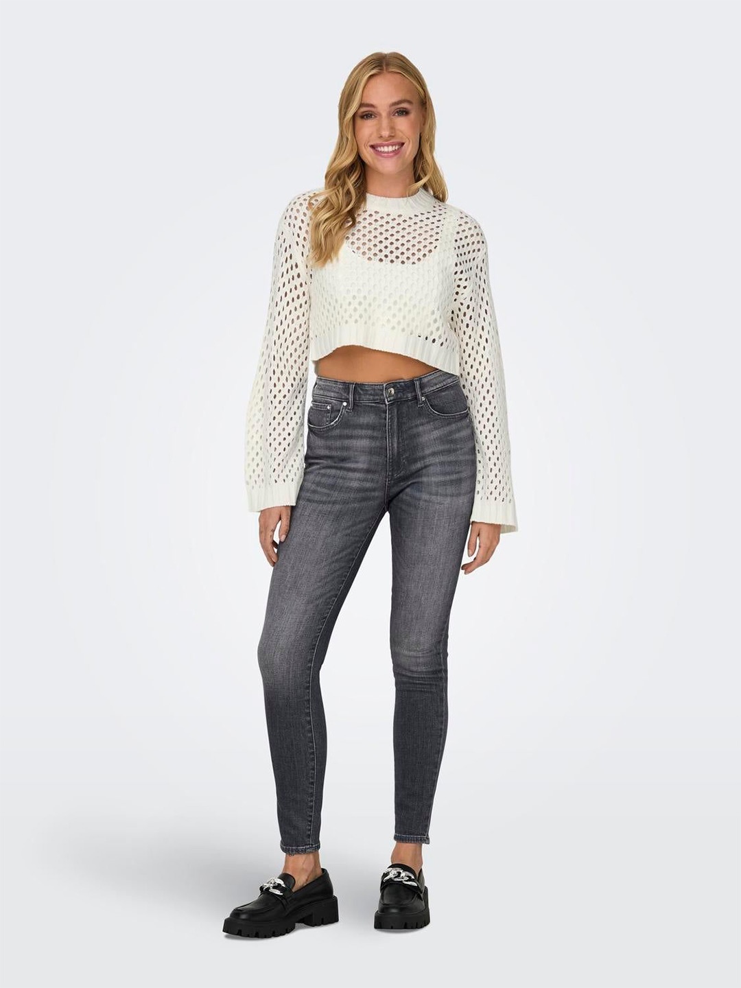 

Kotty Women Cotton Round Neck Crop Pullover Sweaters, White