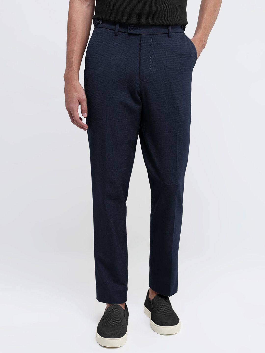 

RARE RABBIT Men Comfort Loose Fit Cotton Trousers, Navy blue