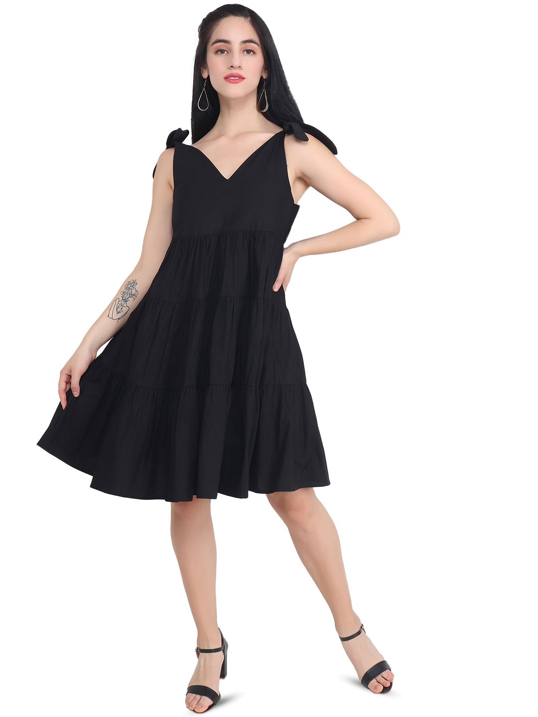 

AUDRAPE Women Cotton Sleeveless Fit & Flare Dress, Black