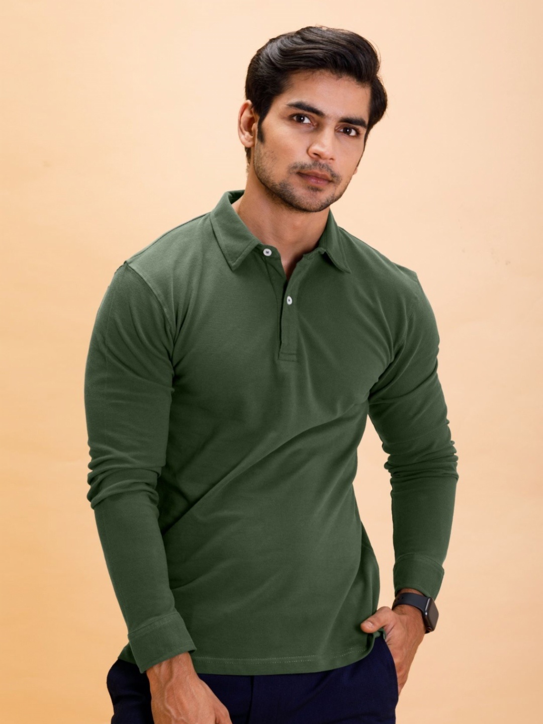 

FREBANO Men Polo Collar Bio Finish Pockets T-shirt, Olive
