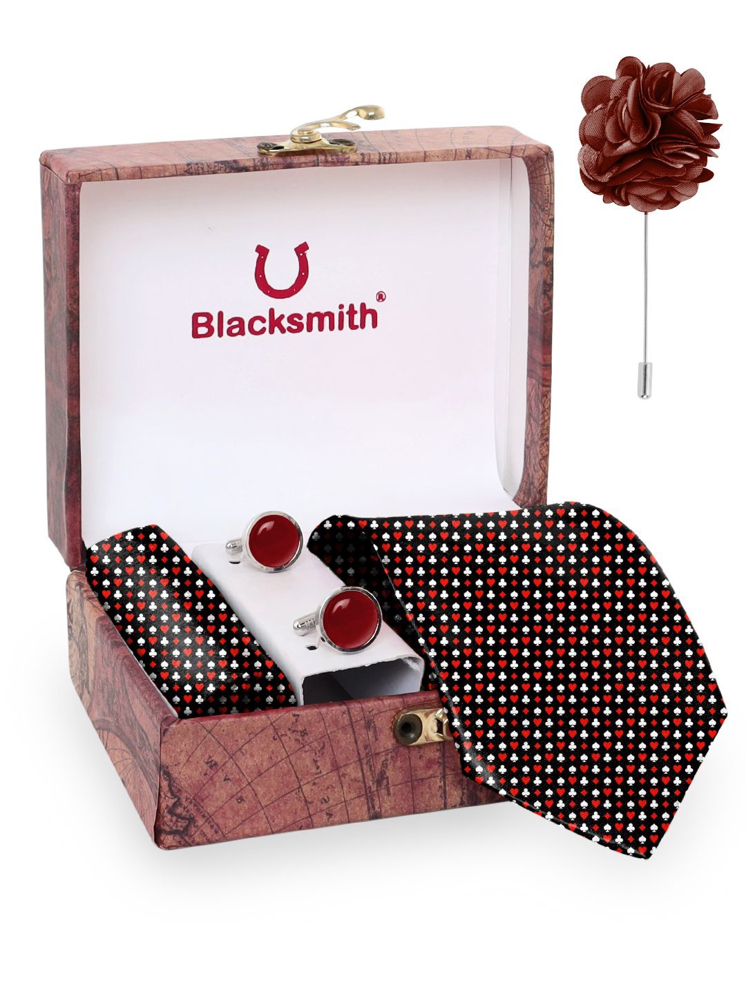 

Blacksmith Men Tie, Cufflinks, Pocket Square Accessory Gift Set, Black