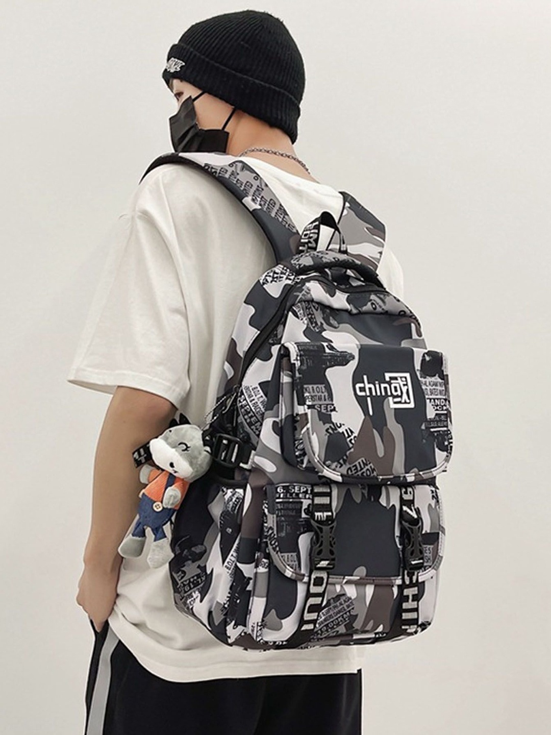 

StyleCast Black Grey Typography Casual Stylish Backpack