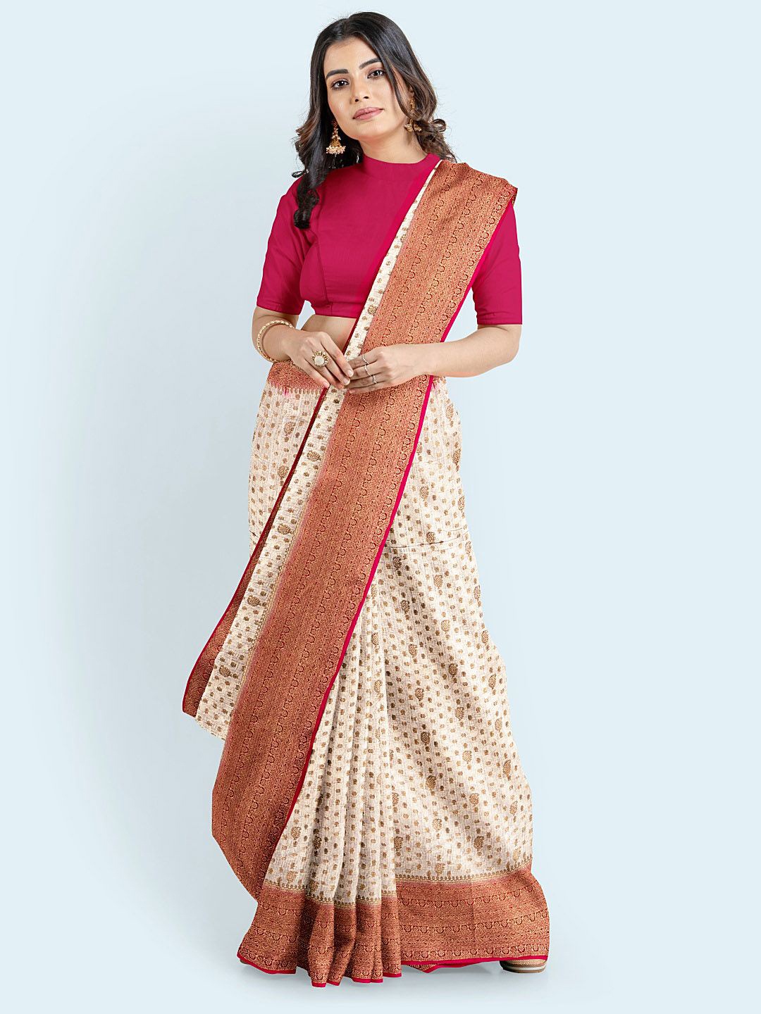 

Meena Bazaar Woven Design Zari Saree, Beige