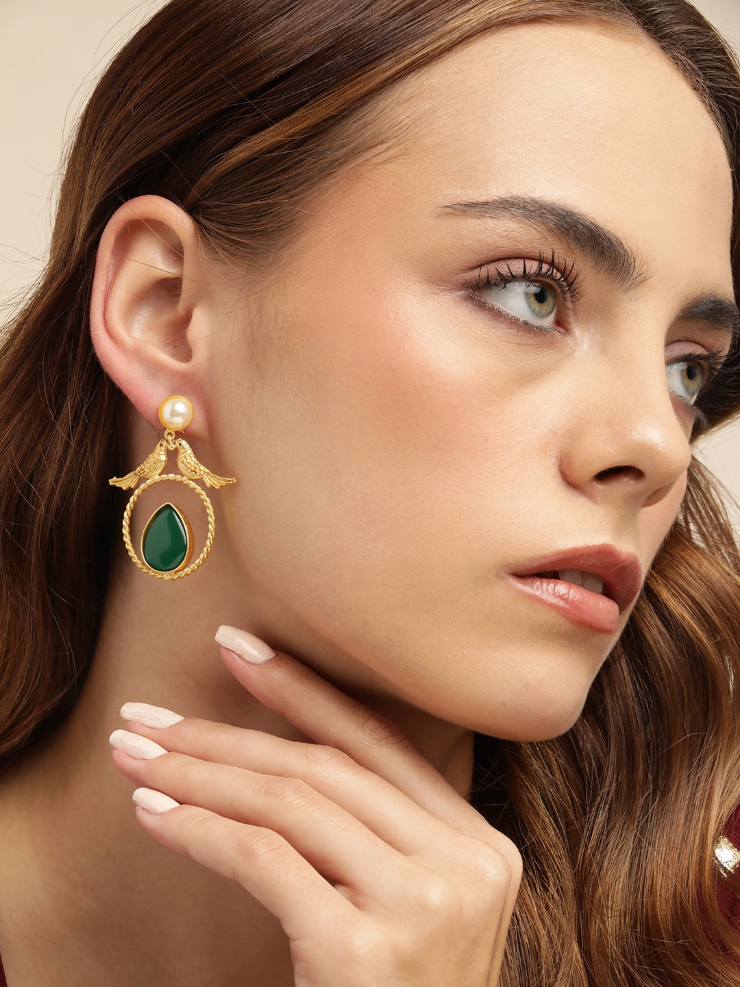 

Anouk Gold-Plated Beaded Geometric Drop Earrings, Green