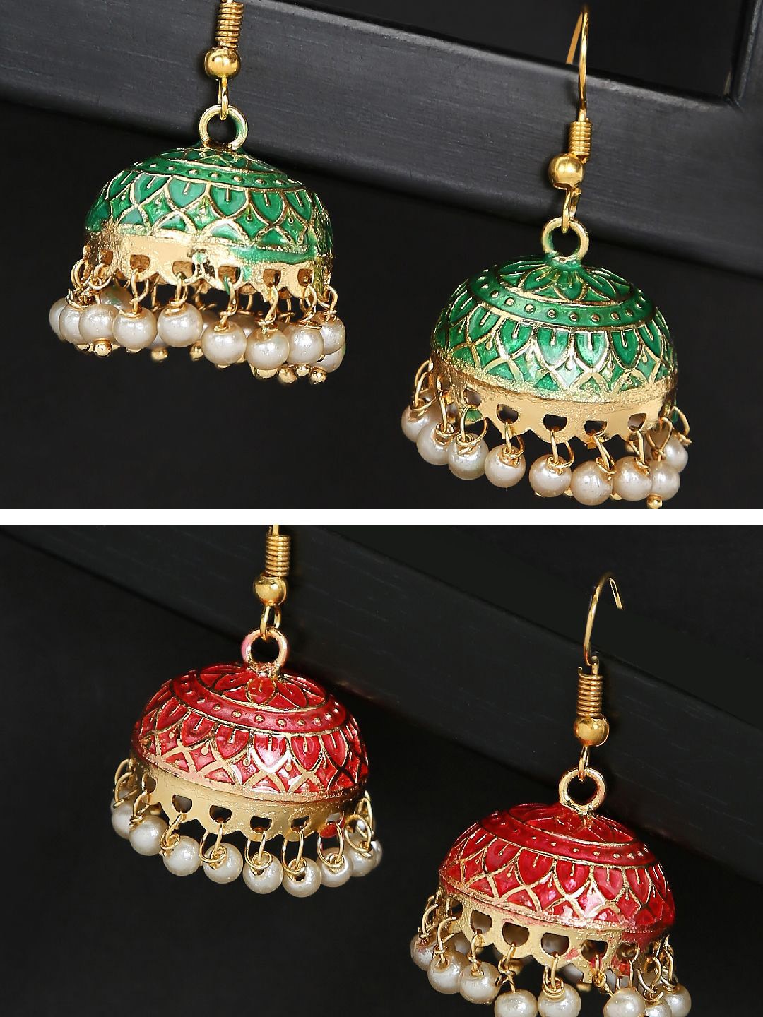 

Anouk Dome Shaped Jhumkas Earrings, Green