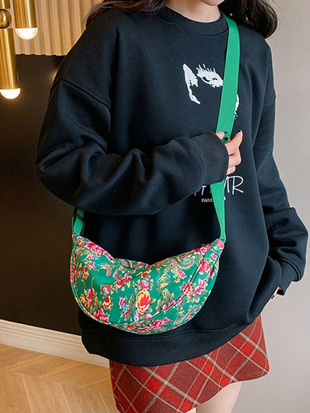 

StyleCast Green & Pink Floral Printed Crossbody Bag