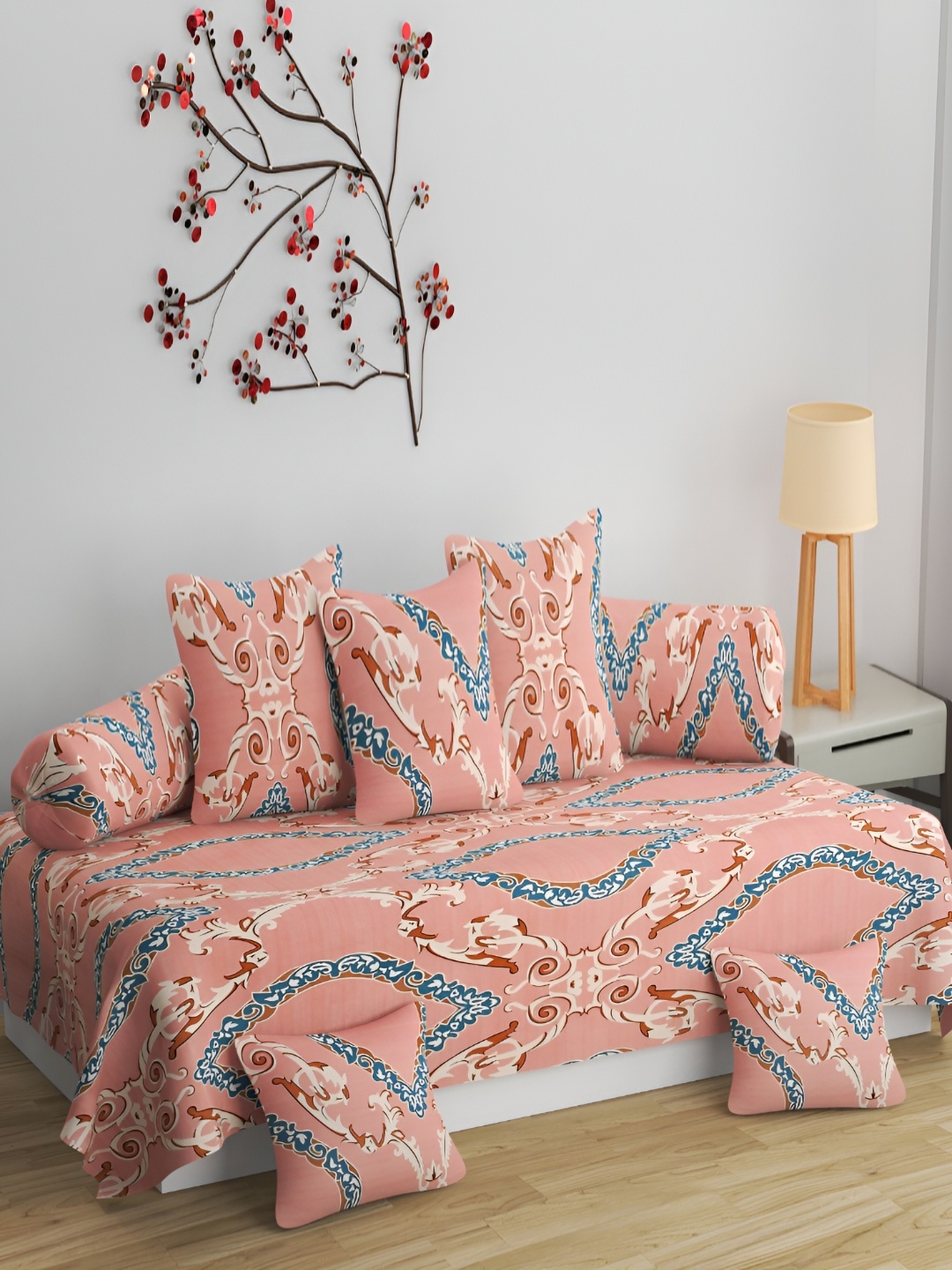 

Bromwick 8-Pcs Pink & Blue Printed Diwan Set