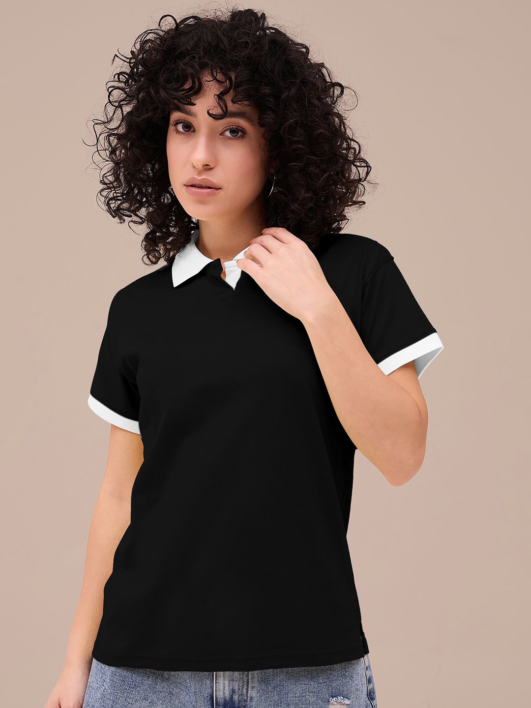 

The Roadster Lifestyle Co Pure Cotton Contrast Tipping Drop Shoulder Polo T-Shirt, Black