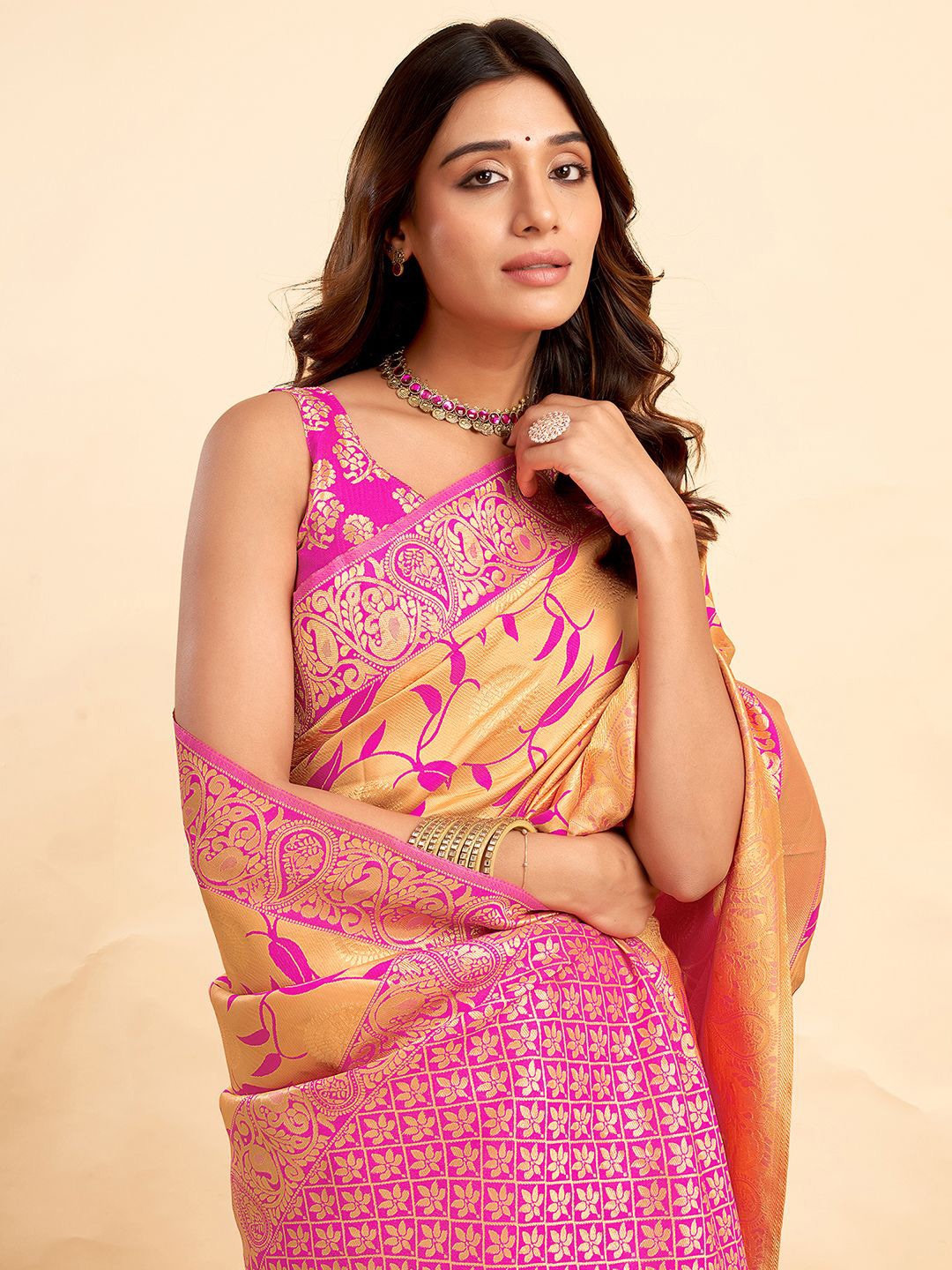 

all about you Woven Design Zari Banarasi Saree, Beige