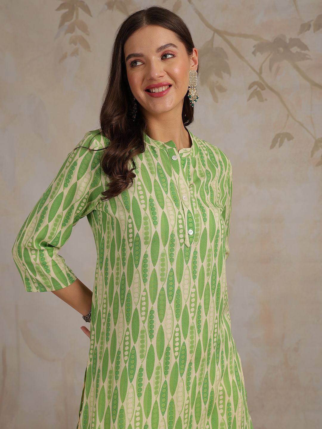 

Anouk Rustic Women Geometric Printed Sequinned Kurta, Green