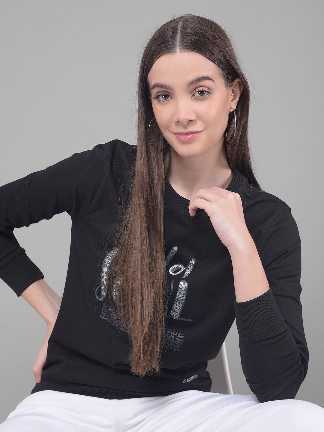

Dollar Women Printed Cotton Sweatshirt, Black