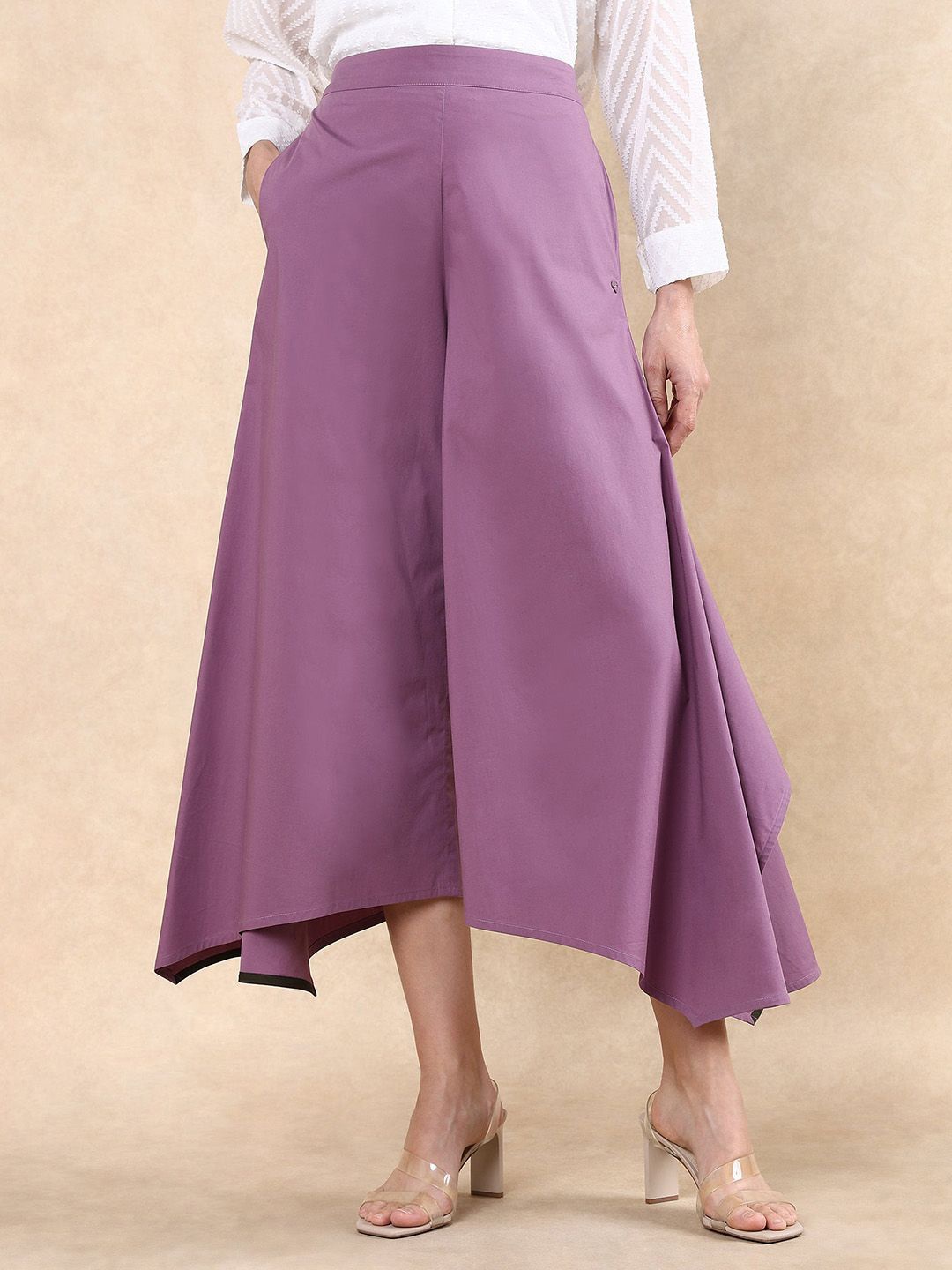 

RAREISM Women Comfort Cotton Flared Wide Leg High-Rise Trousers, Purple