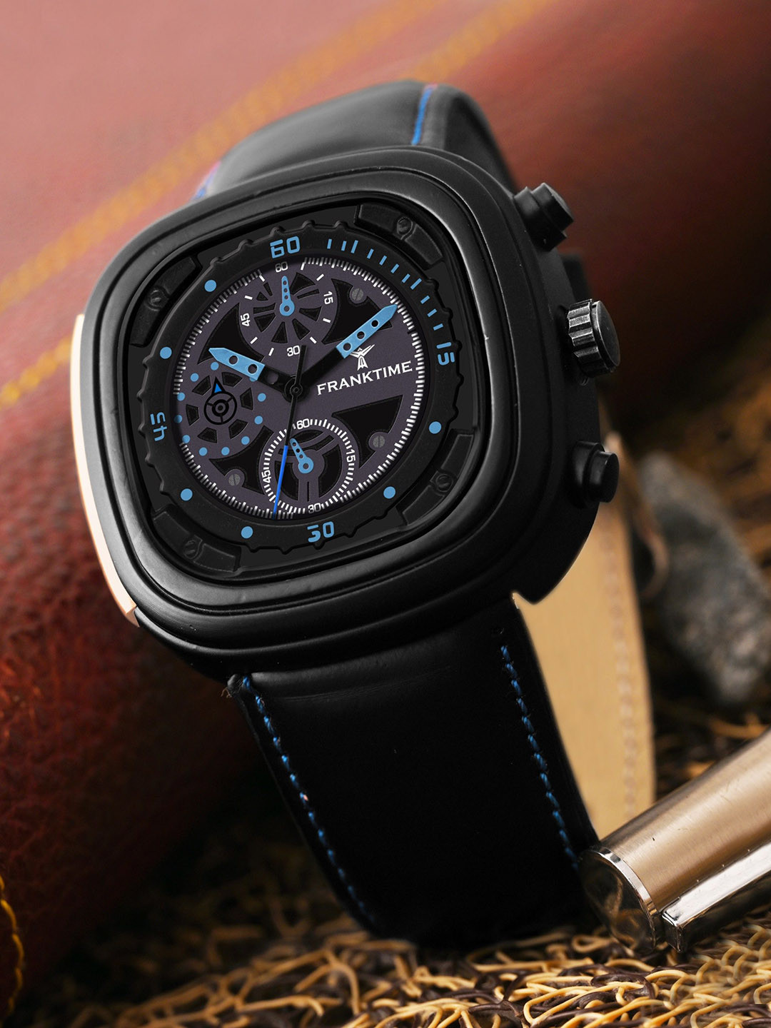 

Franktime Men Brass Embellished Dial & Wrap Around Straps and Digital Watch FT-0061 BKB, Blue