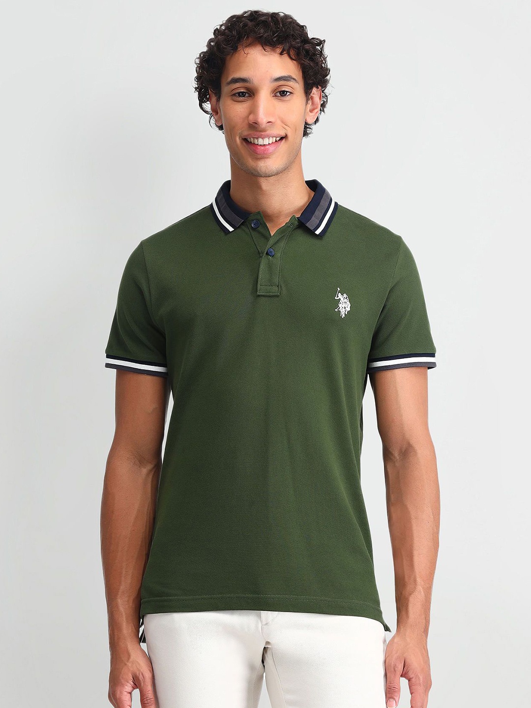 

U.S. Polo Assn. Denim Co. Men Solid Polo Collar Cotton Slim Fit T-shirt, Green