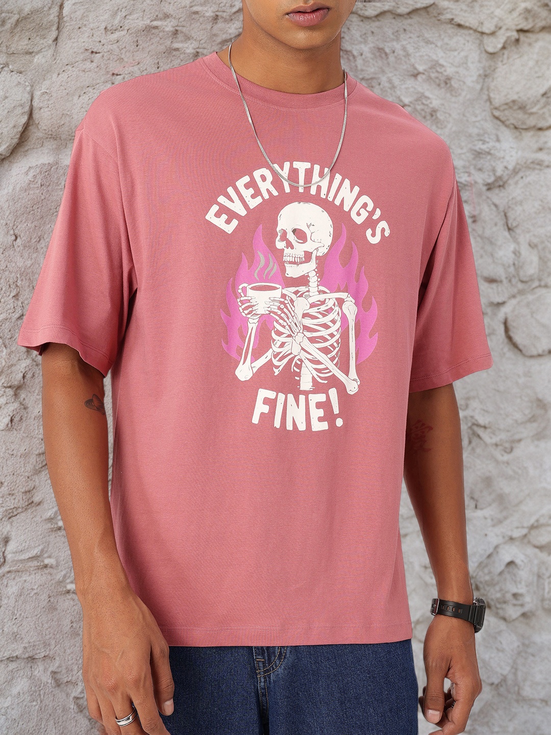 

Kook N Keech Street Dark Grunge Printed Relaxed Fit T-shirt, Pink