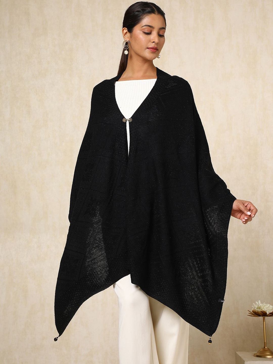 

Soch Womens Black Acrylic Woven Design Shawl