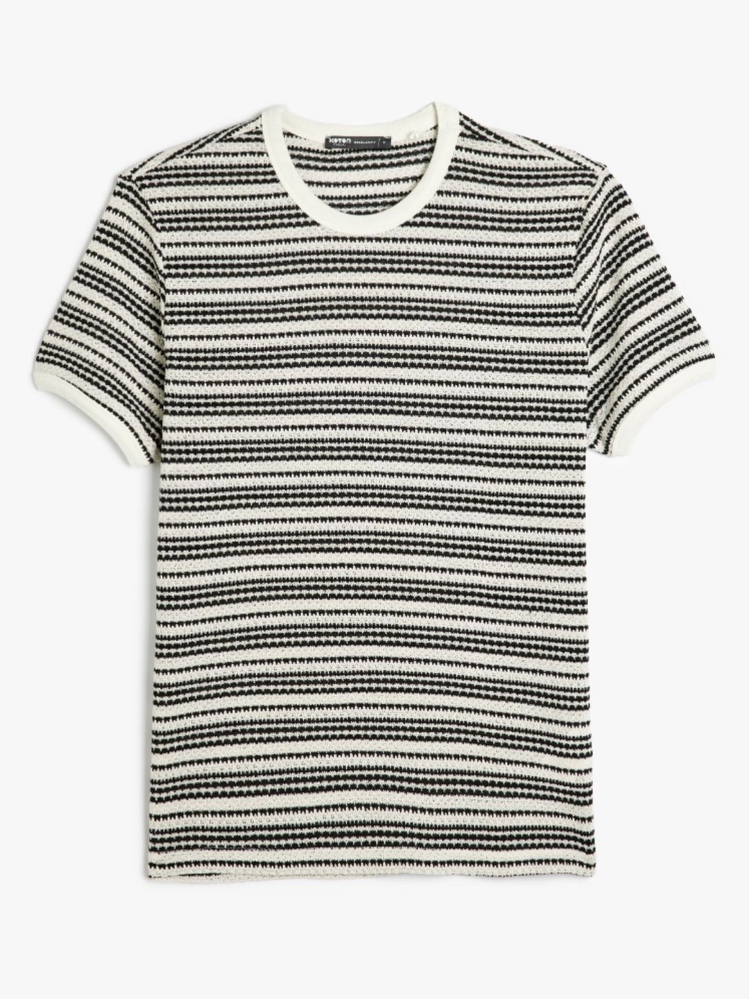 

Koton Men Striped Round Neck T-shirt, Black