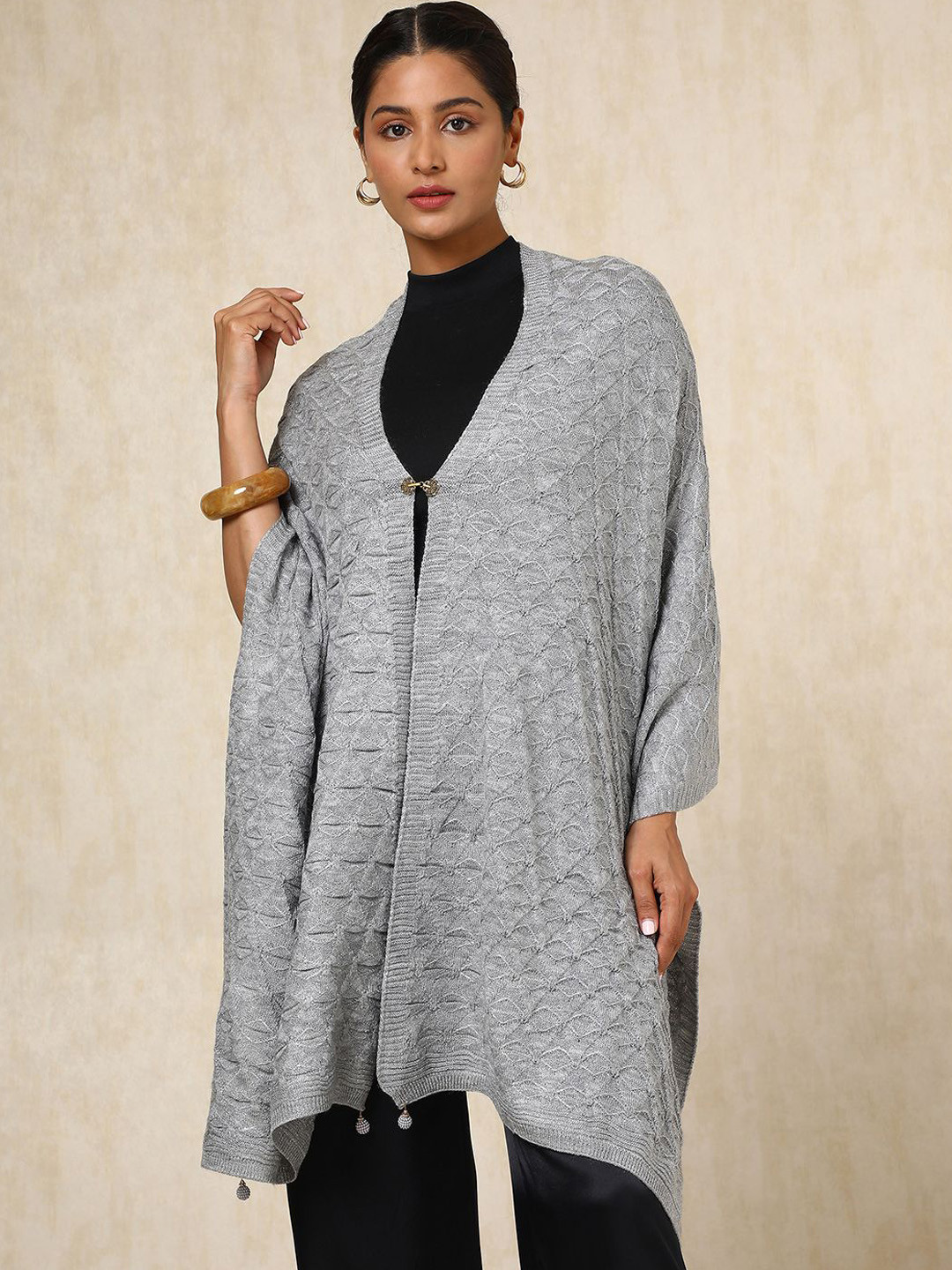 

Soch Womens Acrylic Woven Design Shawl, Grey