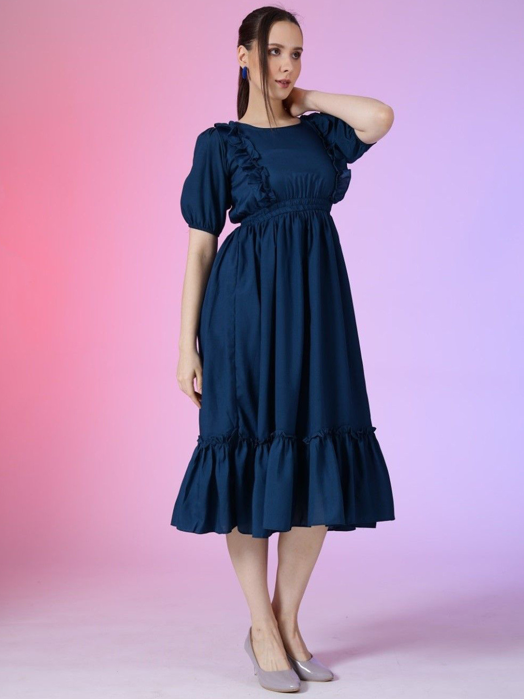 

Raiyani Enterprise Women Tiered Fit & Flare Dress, Blue