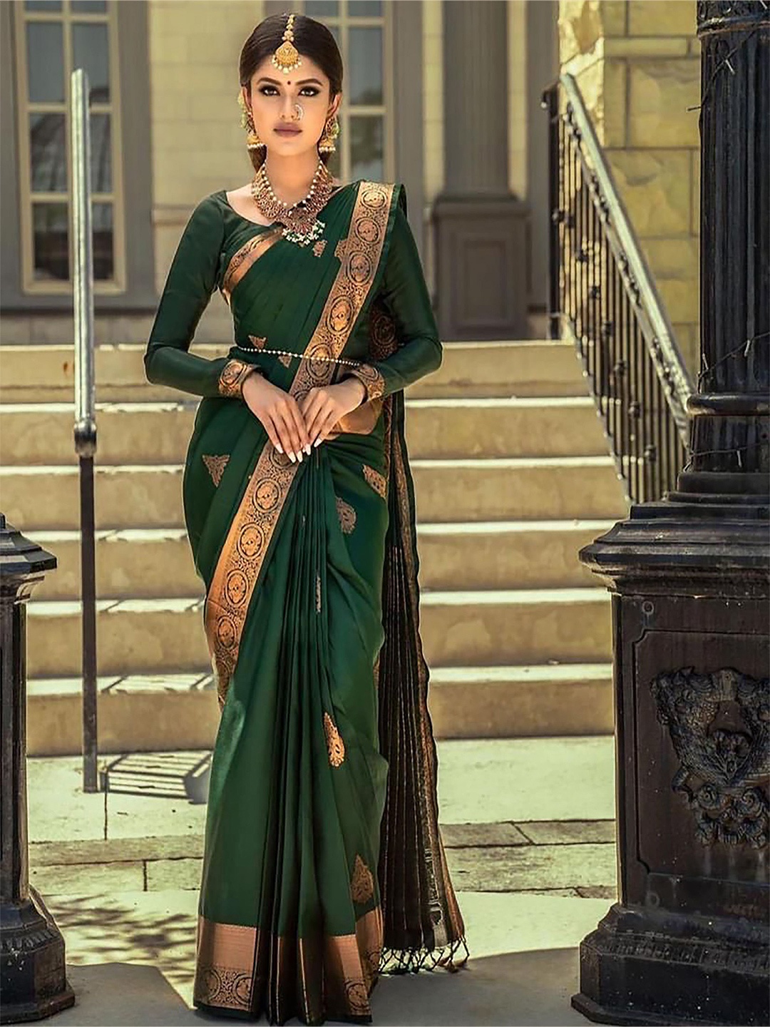 

Anouk Woven Design Zari Designer Kanjeevaram Saree, Green