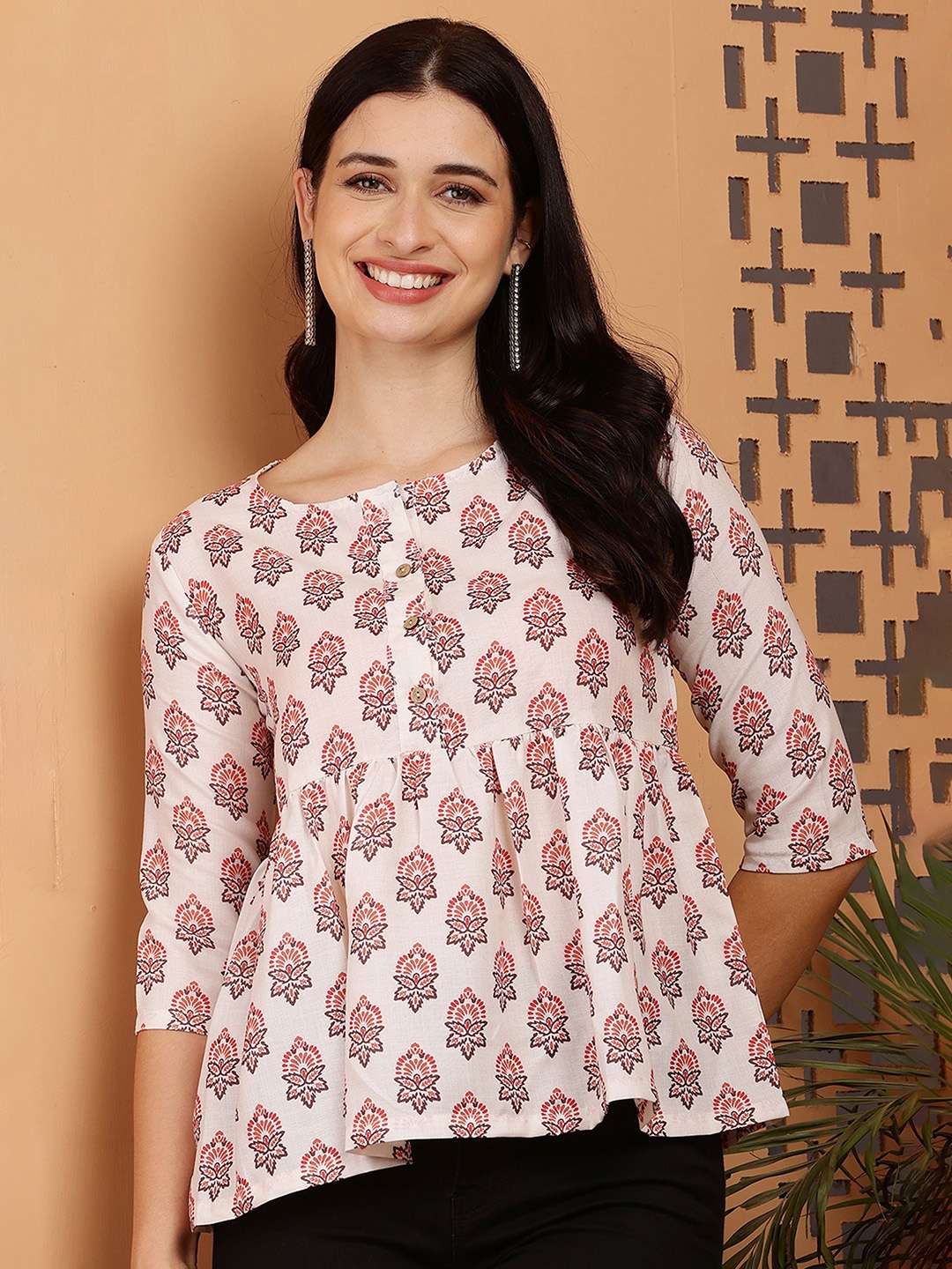 

RIG-TIE Women Floral Printed Empire Top, Beige