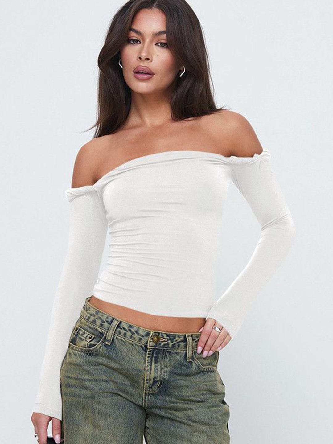

DressBerry Women Off-Shoulder Bardot Crop Top, White