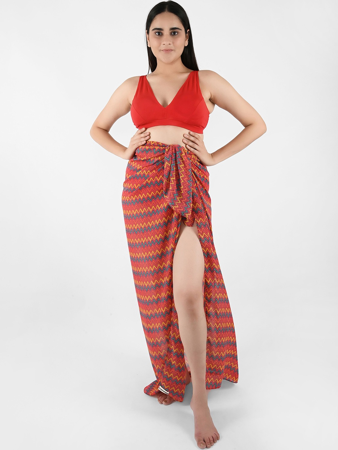 

Blissence Women Printed Long Sarong Cover-up, Red