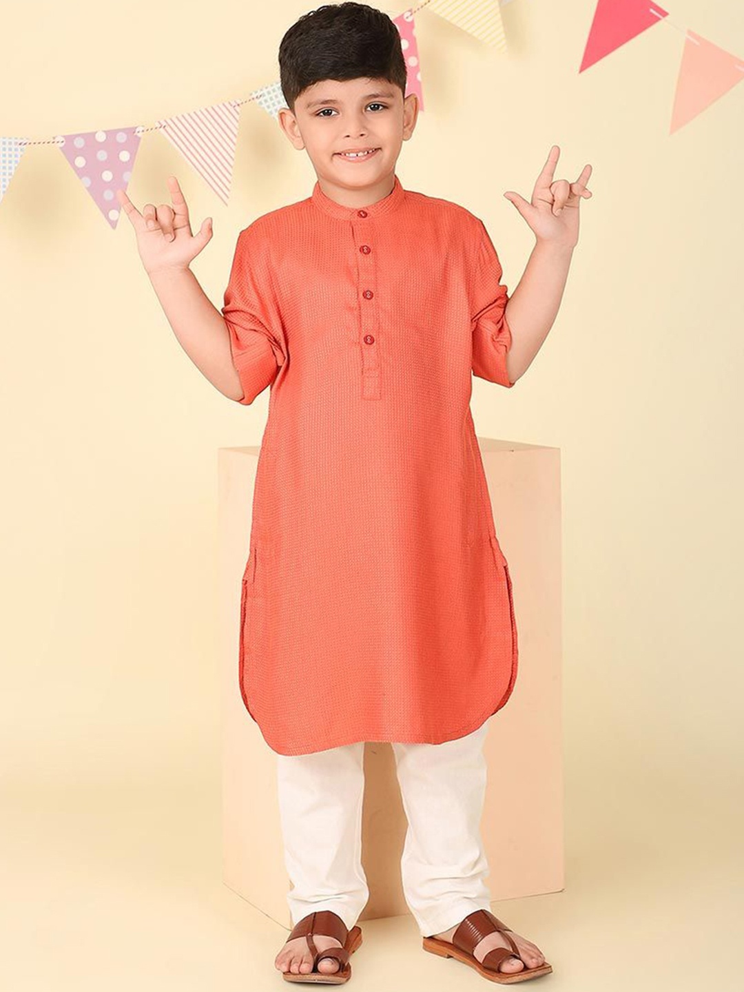 

Fabindia Boys Thread Work Kurta, Coral