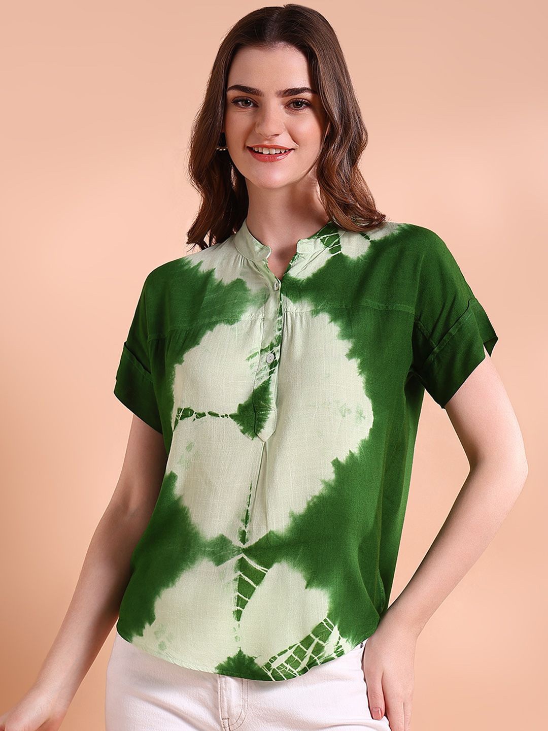 

Maaesa Women Tie and Dye Regular Top, Green