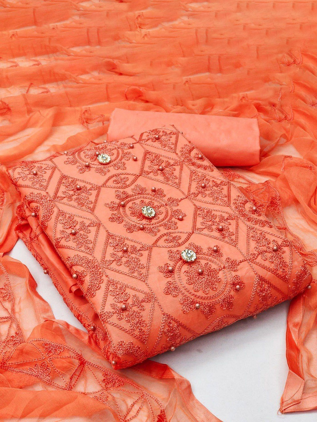 

Suha Unstitched Dress Material, Orange