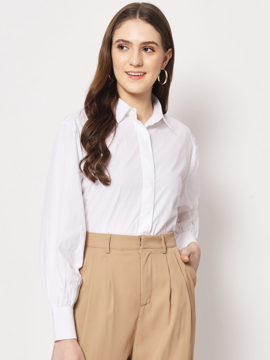 

BAESD Women Straight Spread Collar Solid Cotton Formal Shirt, White