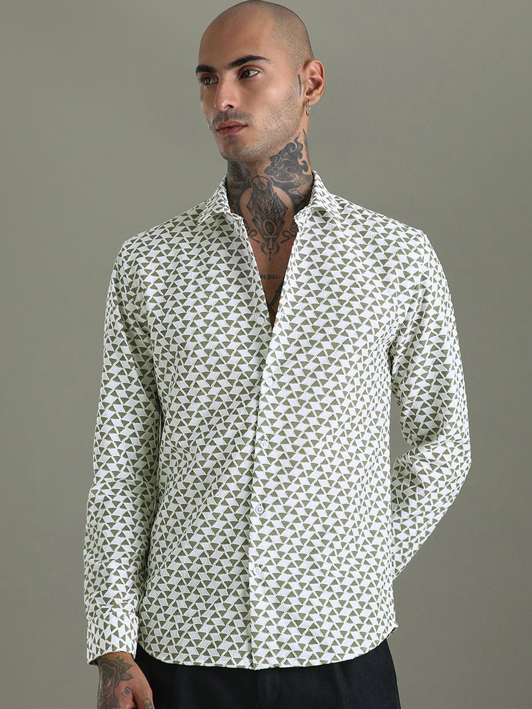 

Banana Club Men Classic Slim Fit Opaque Printed Casual Shirt, Green
