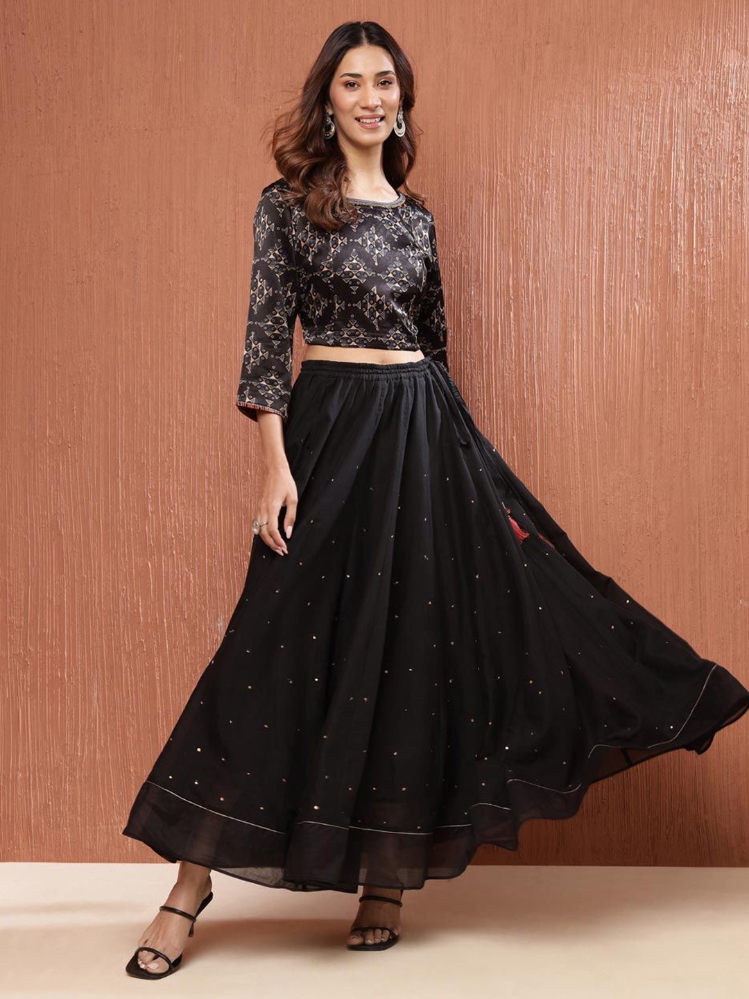 

Fabindia Printed Ready to Wear Lehenga &, Black