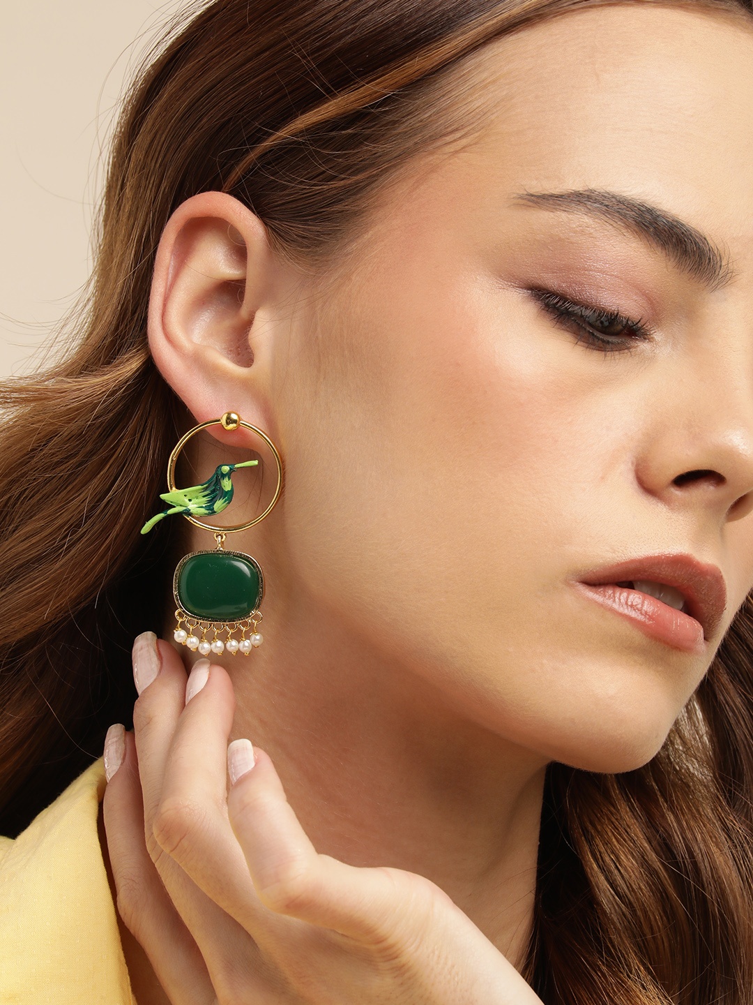 

Anouk Gold Plated Beaded Contemporary Drop Earrings, Green