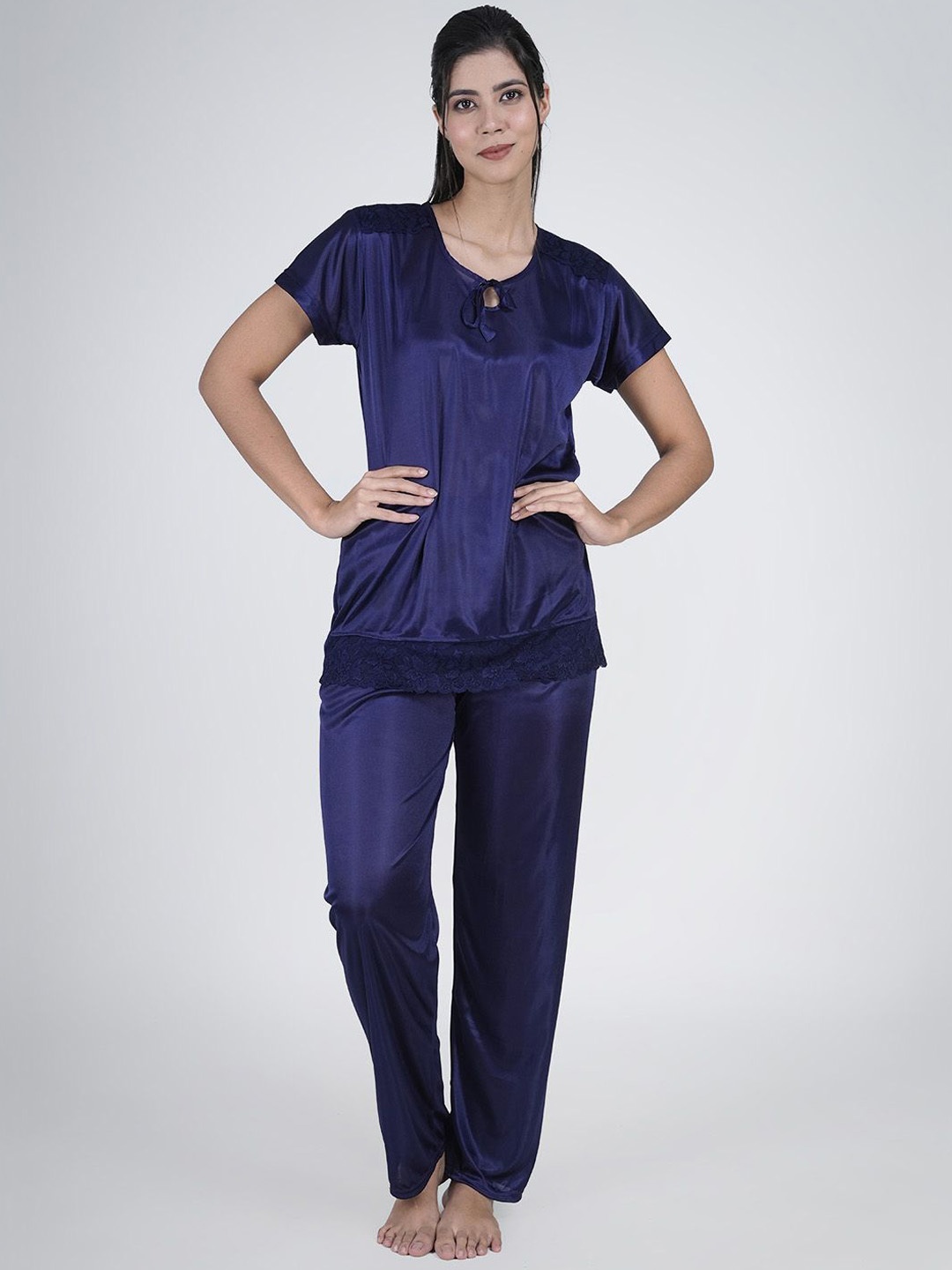 

Aartej Women Satin Night suit, Navy blue