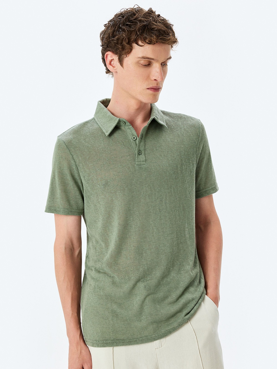 

Koton Men Solid Polo Collar T-shirt, Green