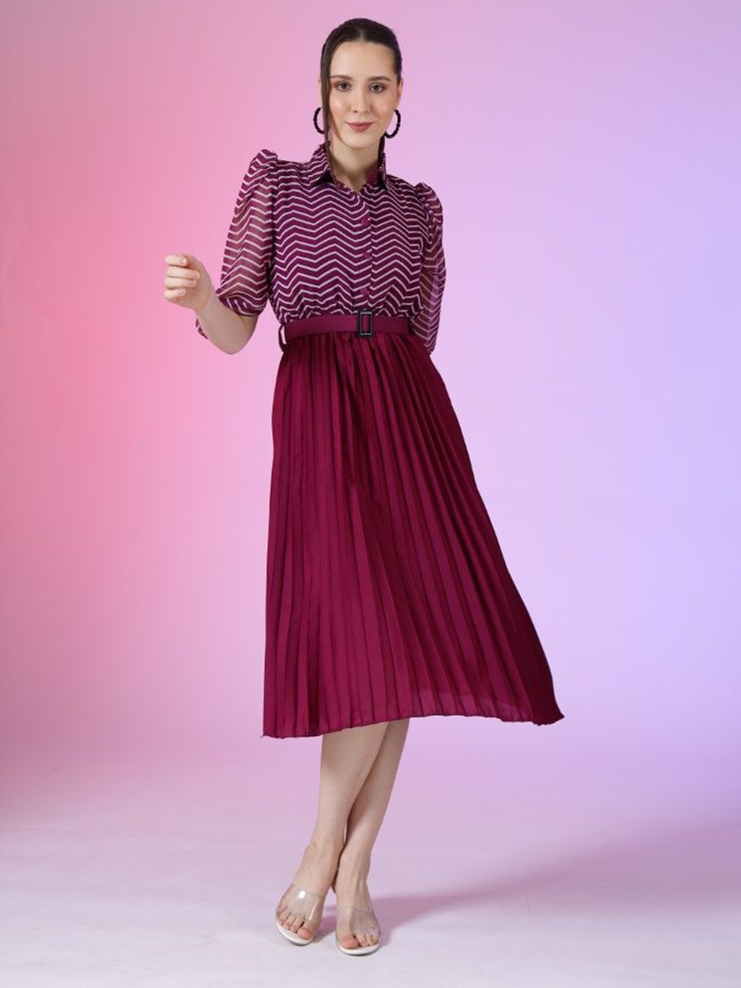 

Femvy Women Print Fit & Flare Dress, Magenta