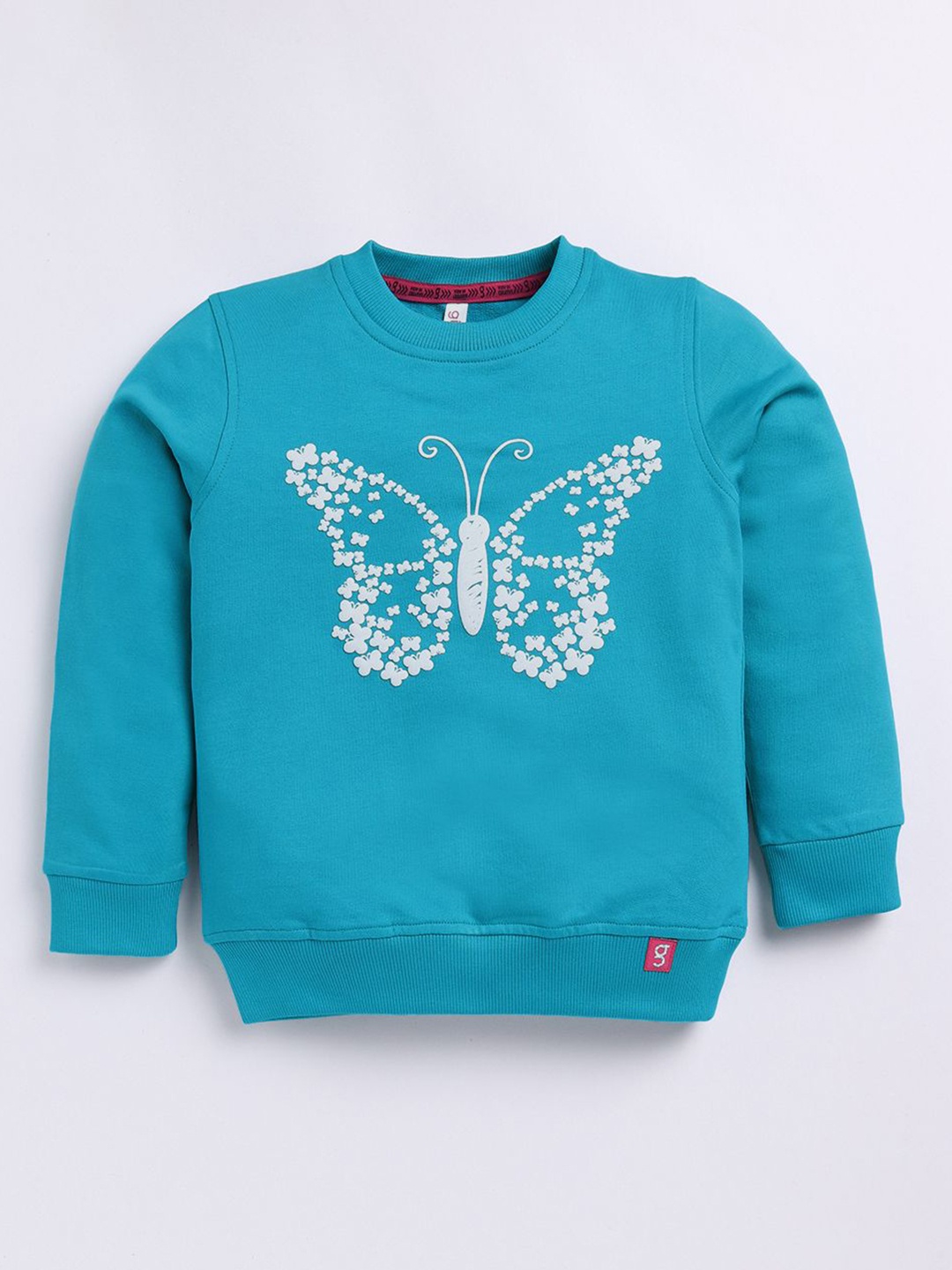 

Ginie Girls Cotton Conversational Printed Pullover Sweatshirt, Turquoise blue