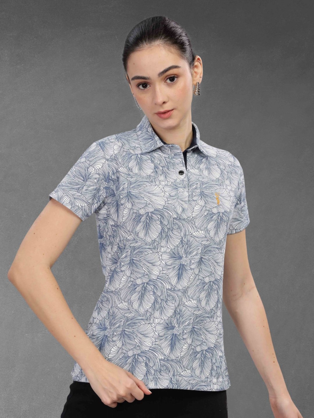 

STELLERS Women Printed Polo Collar T-shirt, White
