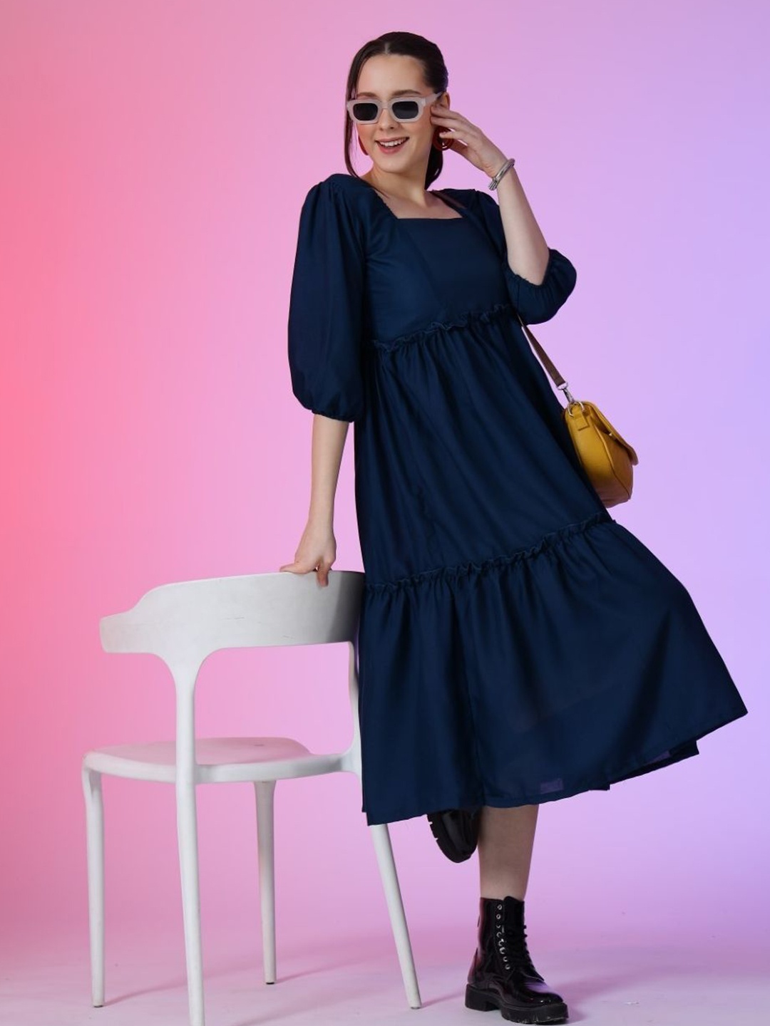 

Raiyani Enterprise Women Crepe Fit & Flare Dress, Navy blue