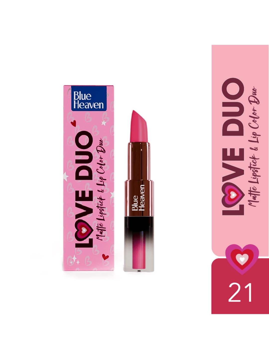 

Blue Heaven Love Duo 2-in-1 Dual-Sided Matte Lipstick & Lip Colour 1.5ml + 4g - Shade 21, Pink