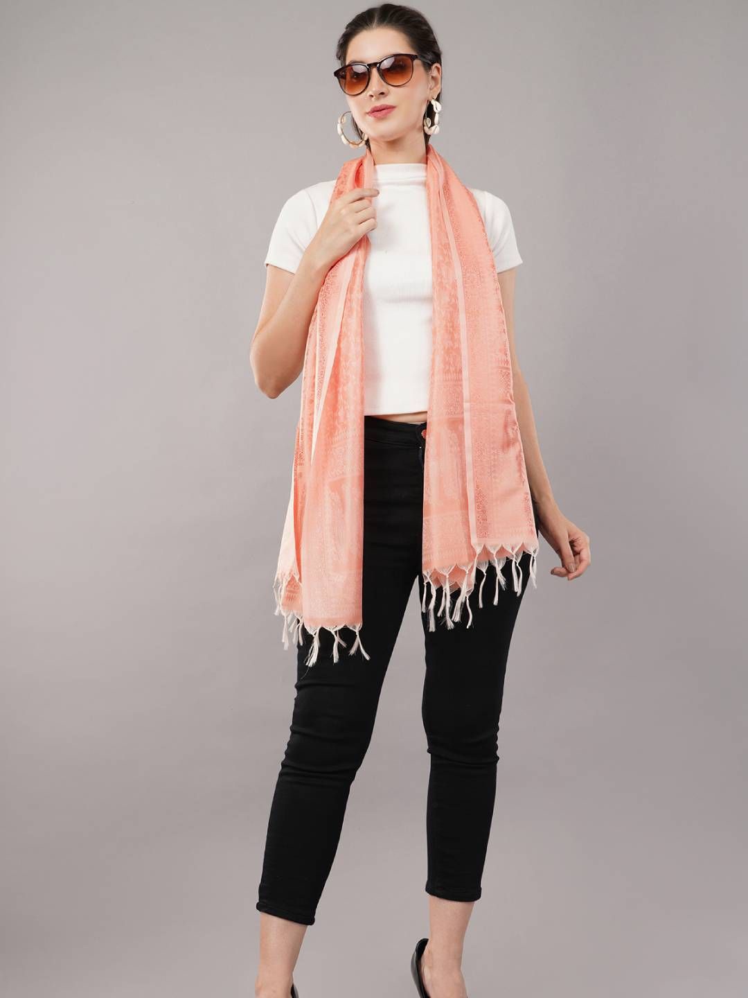 

CrossKulture Unisex Self Design Scarf With Tasselled, Peach