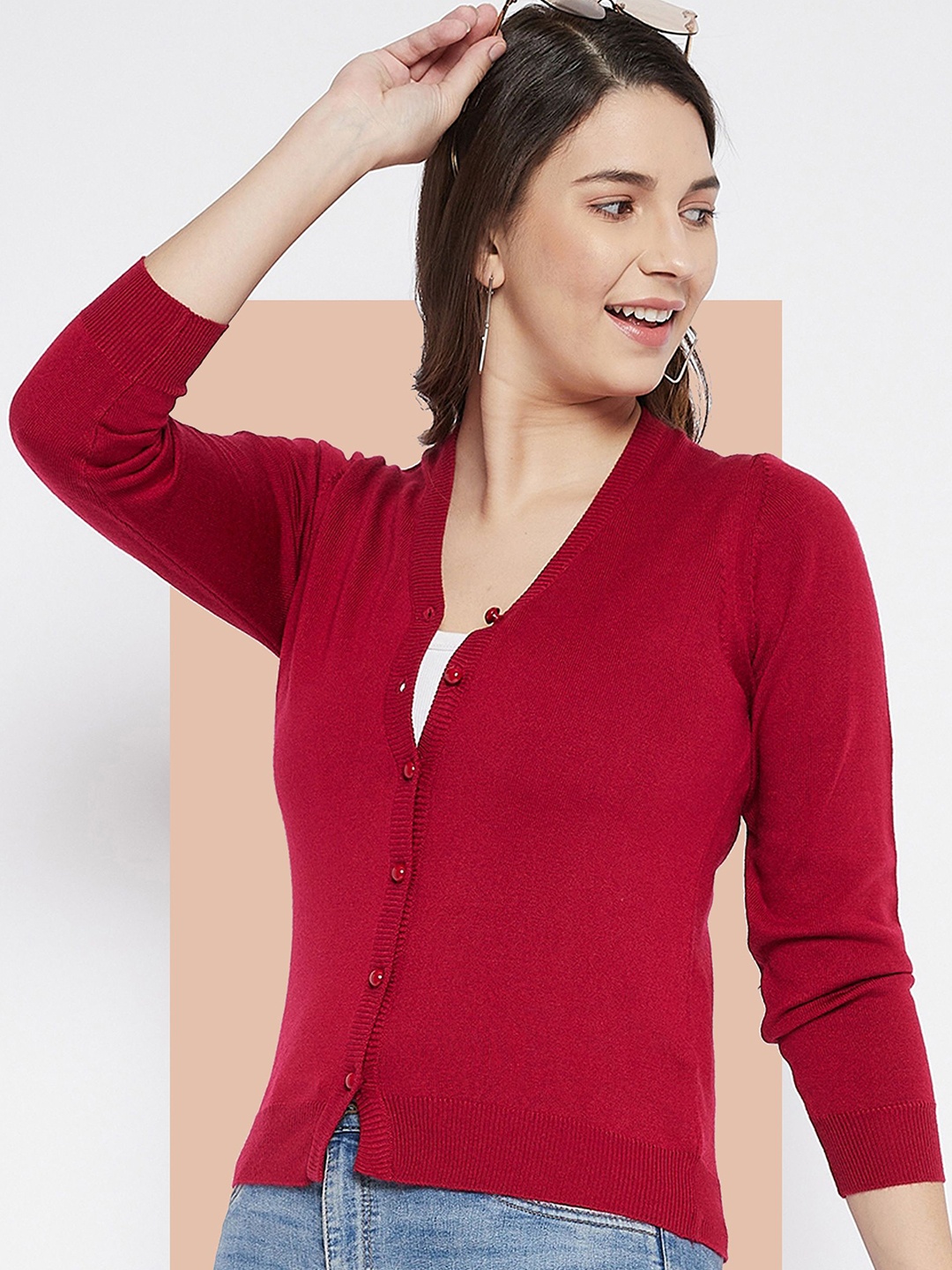 

Zigo Women V-Neck Front-Open Sweater, Maroon