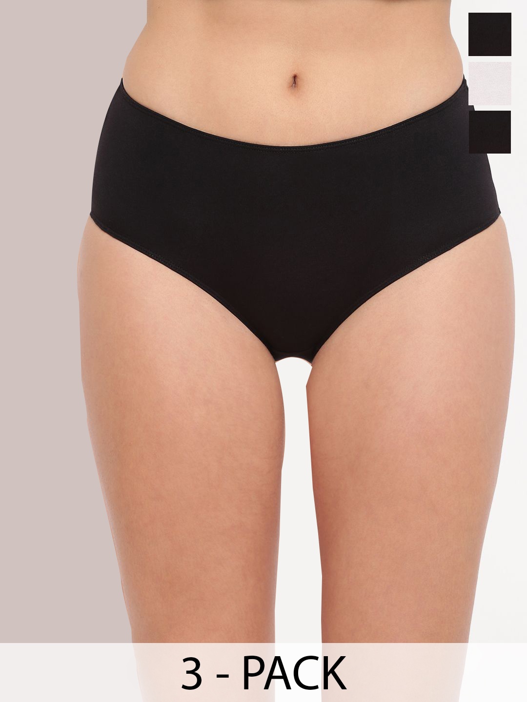 

La Intimo Women Pack of 3 Cotton Solid Hipster Briefs, Black